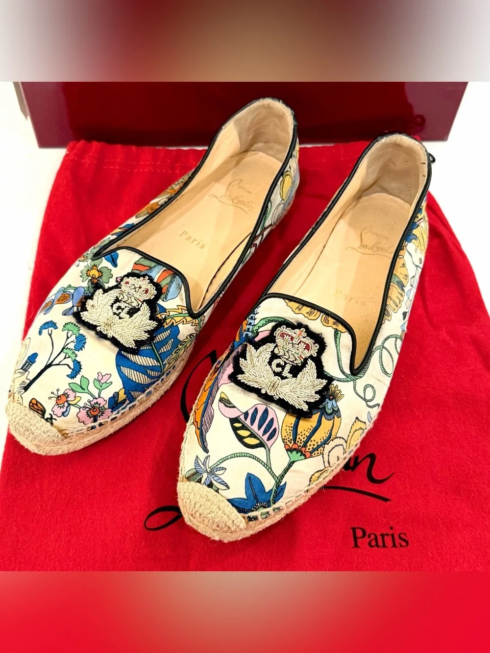 Christian Louboutin Floral Crest Silk Espadrille Slip-On Loafers EU 39 - Custom